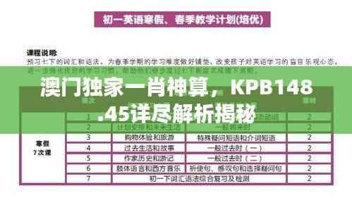 澳门独家一肖神算，KPB148.45详尽解析揭秘