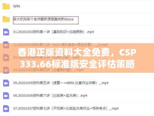 香港正版资料大全免费，CSP333.66标准版安全评估策略